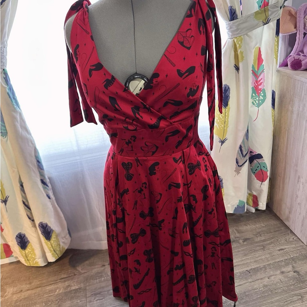 Red Wrap Dress with Black Pattern